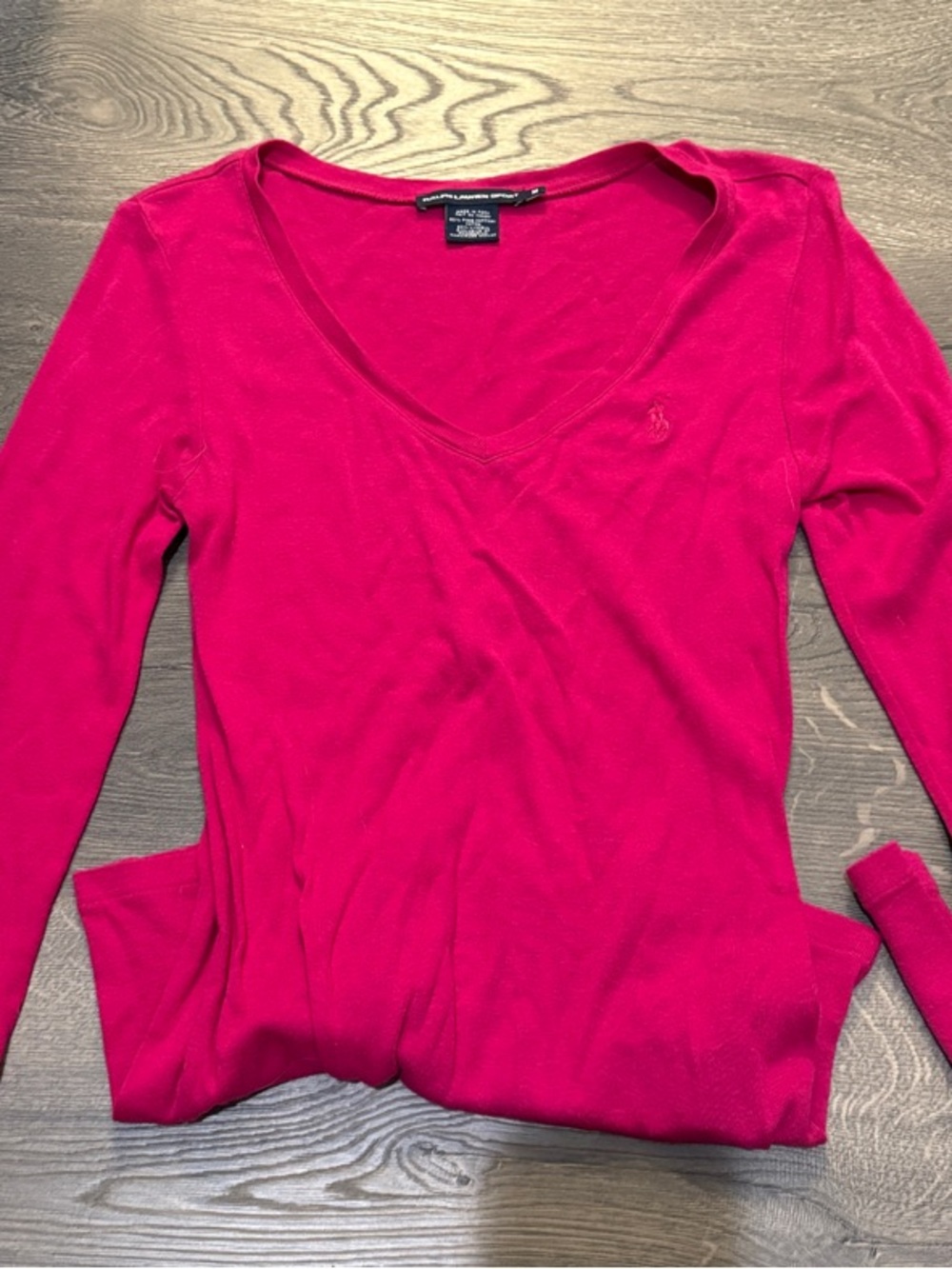 Ralph Lauren Sport Hot Pink V-Neck Long Sleeve Top
